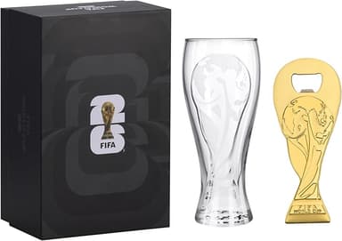 Official FIFA World Cup 2026 Edition - 17oz Pilsner Beer Glass & 6-Inch Trophy Bottle Opener Gift Set